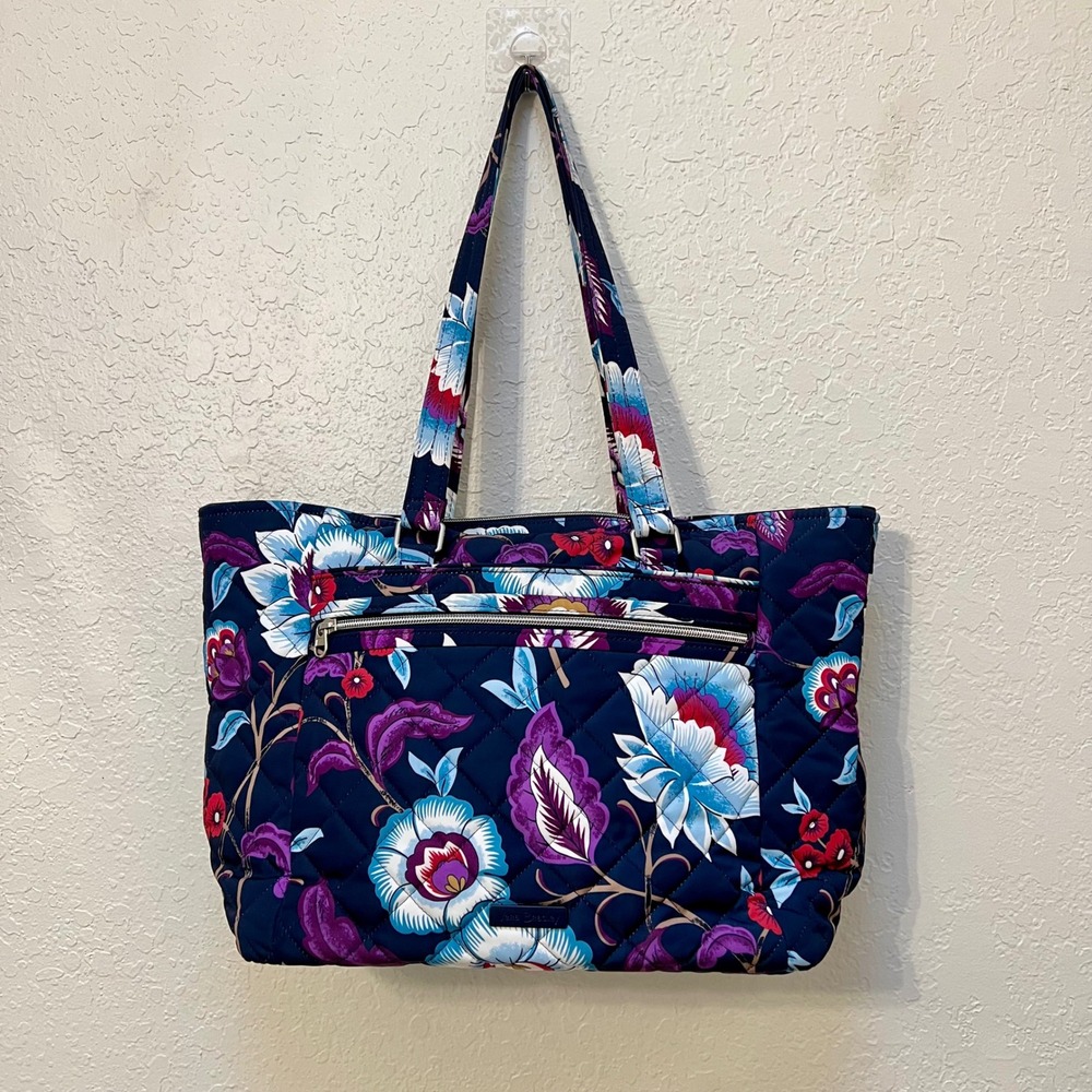 Vera Bradley Mayfair in Bloom Navy Blue Floral Quilted Tote Travel Bag Bohemian